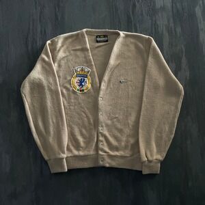 Vintage Orlon Crest Patch Cardigan Mens S‎ beige 70s Sportswear